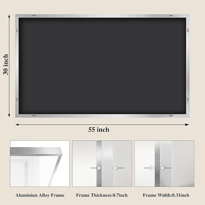 Koonmi Silver Rectangle Wall Mirror, 30x55 Inch Bathroom Mirror, Aluminum Frame Vanity Mirror for Entryway, Living Room, Bedroom Bathroom, Hangs Horizontally or Vertically