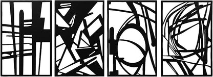 AMAATE Minimalist Abstract Line Art Metal Wall Decor Set of 4, Black Iron Geometric Sculptures with Curved Patterns and 3D Effect, Modern Artistic Wall Accents for Living Room, Bedroom, Home Office and Studio Decor, 11" X 14.6"