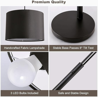 Floor lamp with Remote, 3 Light Arc Floor Lamps for Living Room, 2400LM Tall Standing Floor Lamps with Black Shades, 80" Large Floor Lamp for Bedroom, Office