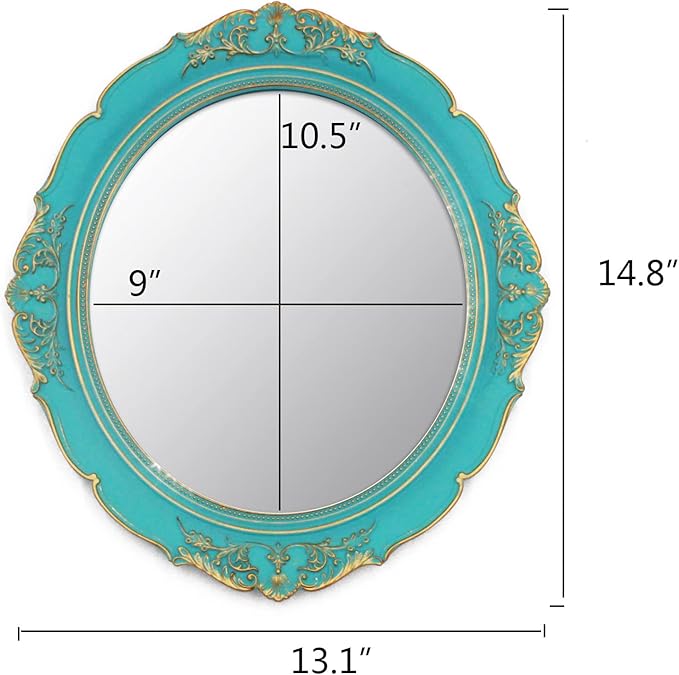 YCHMIR Vintage Decorative Wall Mirror 14.8 x 13.1 Inch Oval Mirror （Blue）