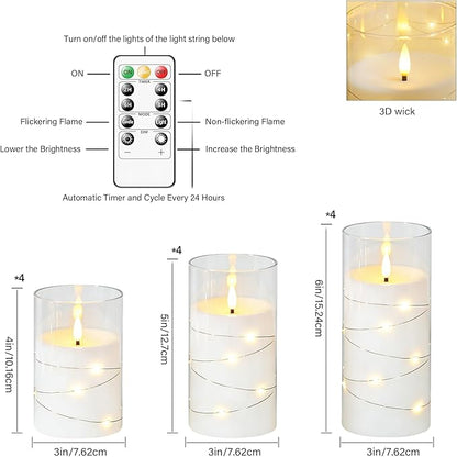 kakoya Flameless LED Candles with Timer 12 Pc Flickering Flameless Candles for Romantic Ambiance and Home Decoration Stable Acrylic Shell,with Embedded Star String，Battery Operated Candles(White)