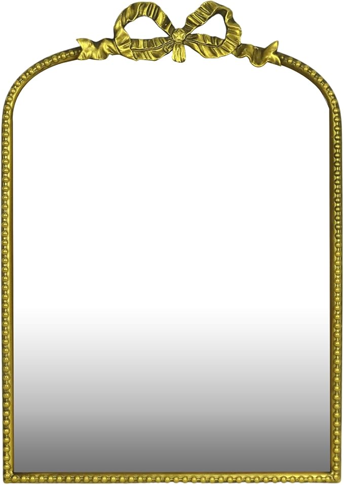 Antique Baroque Vintage Vanity Mirror Inch, Gold with Ornate Antique Frame, Arched Vintage Wall Mirror for Living Room, Fireplace, Entryway (Golden (Arched 2), 22" L x 15" W)