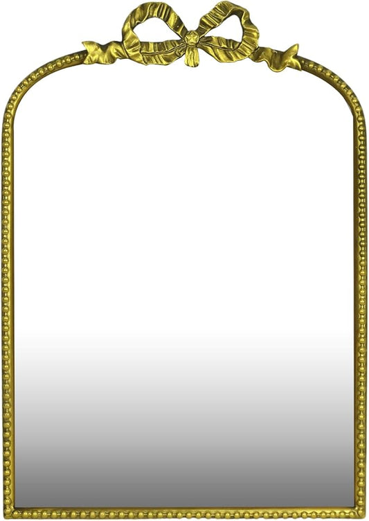 Antique Baroque Vintage Vanity Mirror Inch, Gold with Ornate Antique Frame, Arched Vintage Wall Mirror for Living Room, Fireplace, Entryway (Golden (Arched 2), 22" L x 15" W)