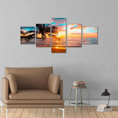 Ocean Canvas Wall Art Beach Sunset Poster Modern Seascape Pictures HD Print on Canvas Framed Landscape Artwork for Living Room Kitchen Bedroom Wall Decorations Stretched Ready to Hang - 50''W x 24''H