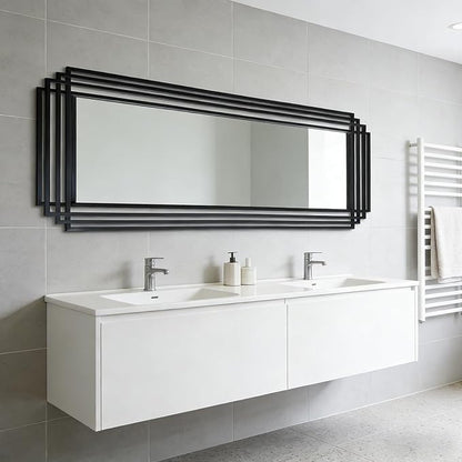 Geometric Full Length Mirror, 67"x26" Large Rectangle Aesthetic Mirror with Metal Frame, Art Deco Wall Mirrors for Living Room Entryway Hallway Cloakroom, Horizontal or Vertical Hanging
