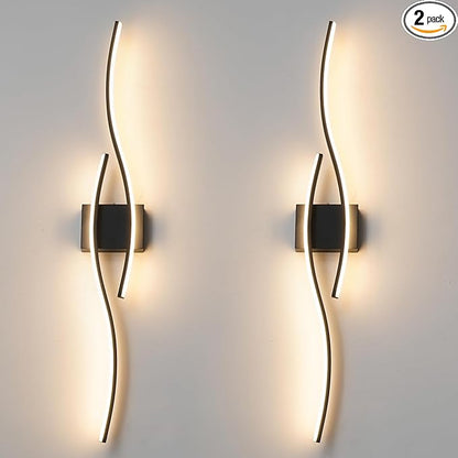 Daunton Hardwired Modern Wall Sconce Set of Two with Remote Control, Dimmable LED Wall Sconces Lighting Set of 2, Large Black Wall Light, LED Wall Lamp for Bedroom Living Room Bathroom 40.5" Length