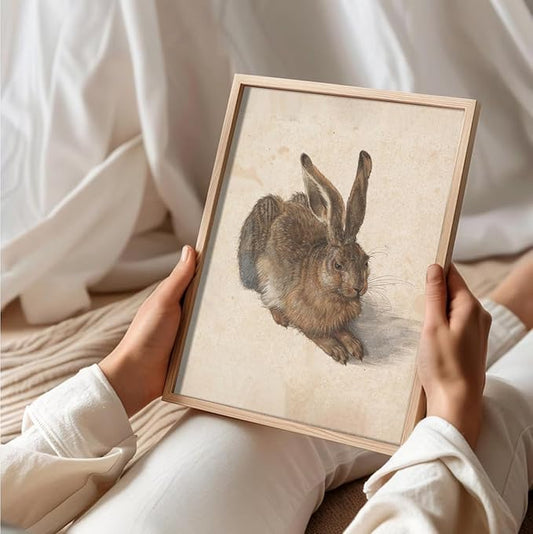 uniro Vintage Rabbit Wall Art Prints Easter Bunny Wall Decor, Neutral R abbit Canvas Oil Painting Poster for Rustic Easter Décor, Country Farmhouse Wall Decor Vintage rabbit Art Pictures for Bedroom Gallery Office Bathroom Decor( 8" x 10"-UNFRAMED)