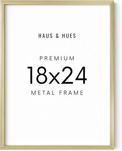 HAUS AND HUES 18x24 Gold Picture Frame - Modern Aluminum Wall Art Display - Lightweight 18x24 Frame for Posters, Prints, Photos - Ready-to-Hang Vertically & Horizontally