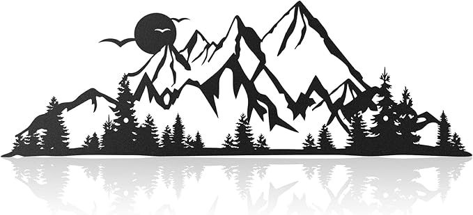 Demissle Metal Mountain Wall Art Blue Ridge Mountain Wall Decor Nature Forest Tree Sticker 15.7 x 5.3 Inch Summit Rustic Sign Scene Art Decor for Home Living Room Bedroom Indoor Outdoor(Black)