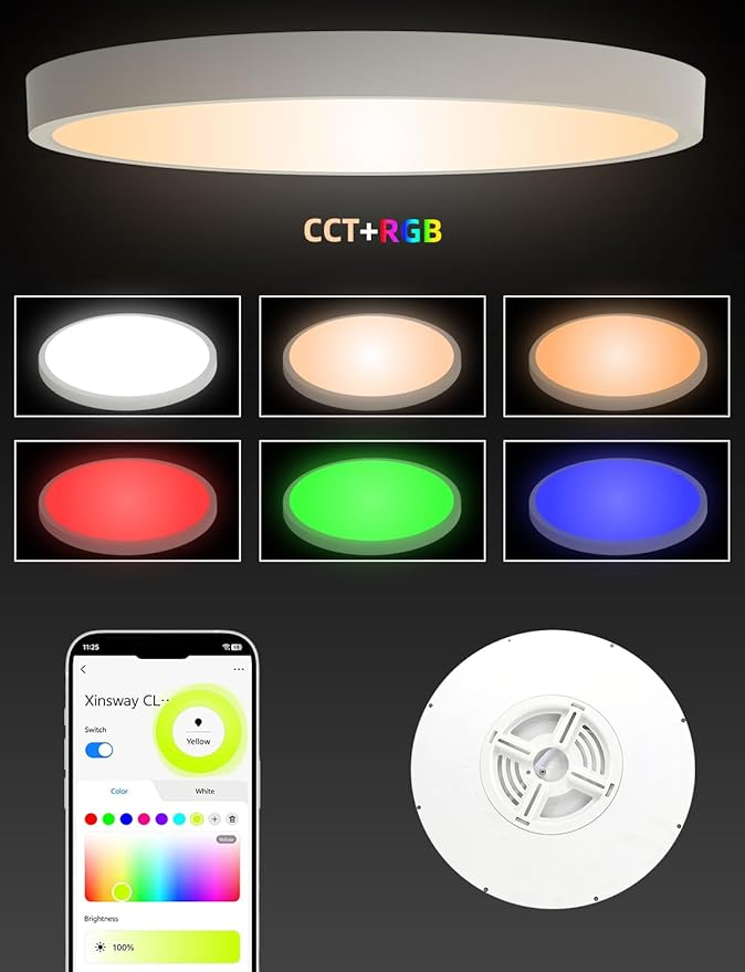 Smart Ceiling Light, 12 Inch, DIY Color Changing,Dimmable Night Light, Compatible with Alexa and Google Assistant, Light for Bedroom and Living Room, 1 Pack (White)