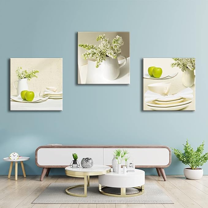 Wieco Art 3 Piece Floral Giclee Canvas Prints Wall Art Elegant Life Pictures Paintings for Living Room Kitchen Bathroom Home Decor Large Modern Gallery Wrapped Contemporary Pretty Flowers Artwork L