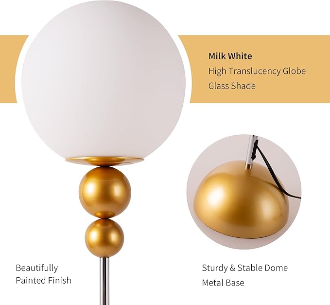DEC LUCE DECOLUCE LIGHTING Modern Floor Lamps for Living Room, Globe Glass Shade Floor lamp for Bedroom, LED Standing lamp for Office, Corner