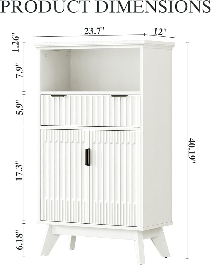 Fatmok Buffet Cabinet with Storage Set of 2, 40" Modern Fluted Coffee Bar Cabinet with Drawer & Open Shelf, Wood Buffet Sideboard Console Table for Entryway, Kitchen, Living Room (White)