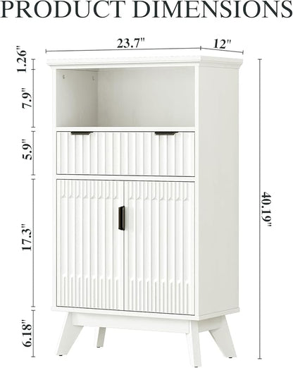 Fatmok Buffet Cabinet with Storage Set of 2, 40" Modern Fluted Coffee Bar Cabinet with Drawer & Open Shelf, Wood Buffet Sideboard Console Table for Entryway, Kitchen, Living Room (White)