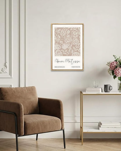 Zzuyi Framed Matisse Neutral Wall Art,Beige Abstract Floral Matisse Canvas Wall Decor,Abstract Modern Minimalist Prints for Bathroom, Living Room, Dining Room 16x24in