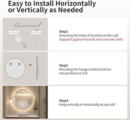 LAIYA 24 Inch Round LED Bathroom Mirror with Lights, Gold Aluminum Frame, Anti-Fog Dimmable Backlit Vanity Mirror, 3 Color Temperature, Memory Function, Wall Mounted Lighted Bathroom Mirror