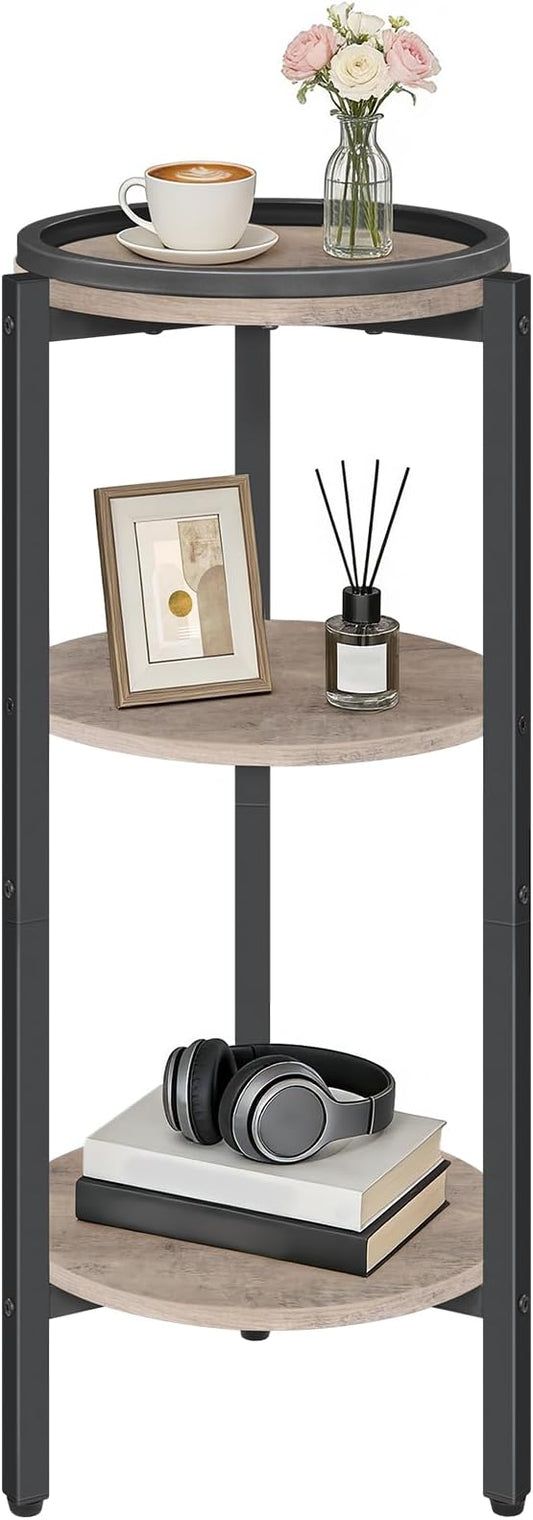 HOOBRO Small Round Side Table, 3-Tier Tall Coffee Drink Table for Sofa Couch, 28.7" H Slim Nightstand, Circle Accent End Table for Living Room, Corner, Bedroom, Greige BG182BZ01
