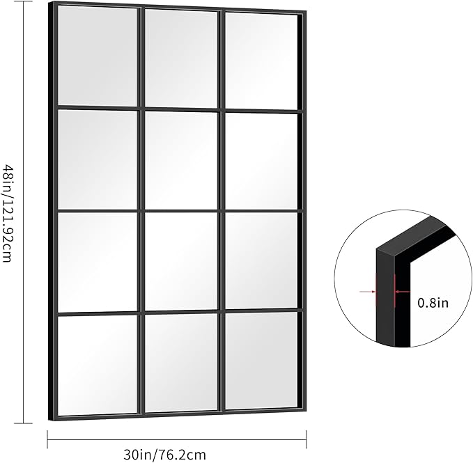 Rectangle Mirror, 30" x 48", Wall Mounted, Black Aluminum Framed, Modern Style for Bedroom, Living Room, Bathroom