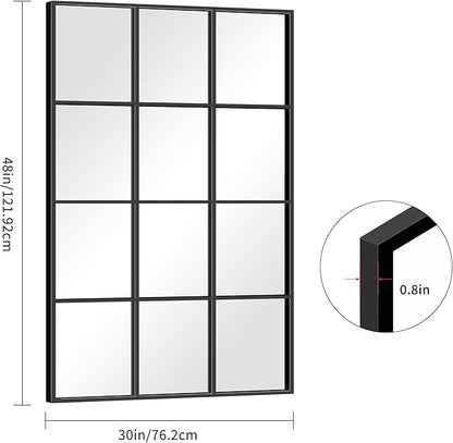 Rectangle Mirror, 30" x 48", Wall Mounted, Black Aluminum Framed, Modern Style for Bedroom, Living Room, Bathroom