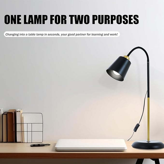 Short Floor Lamp, Reading Lamps Floor Standing with Adjustable Bendable, 2 in 1 Reading Table Lamps for Living Room Bedroom Office, 12W Bulb Included (Black)