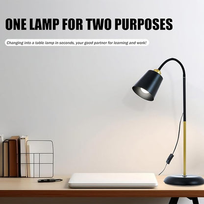 Short Floor Lamp, Reading Lamps Floor Standing with Adjustable Bendable, 2 in 1 Reading Table Lamps for Living Room Bedroom Office, 12W Bulb Included (Black)