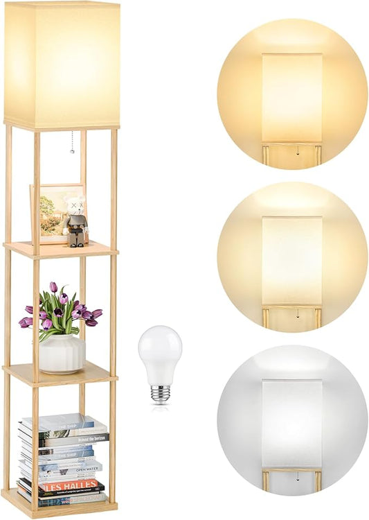 SHINE HAI Floor Lamps with Shelves for Living Room, 3-Tier Square Modern Standing Lamp with 3CCT Bulb, 11W 950LM Brightness, Tall Shelf Lamp for Bedroom, Office, Bookshelf & Display Organizer