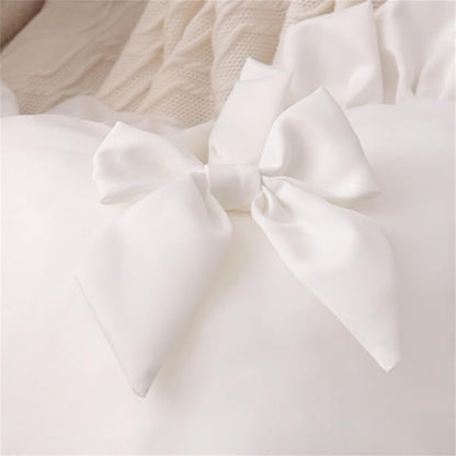 MOJUN Heart Pillows, White Bow Ruffle Love Heart Shaped Throw Pillows Decorative Pillow Cushion for Sofa Bed Living Room Home Decor Wedding Gifts Pillows, 19.6"×15.7"