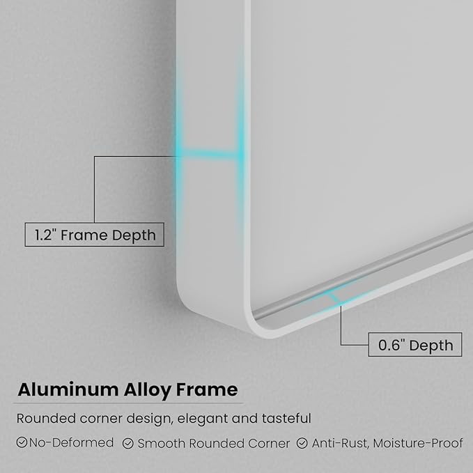 JISOSO White Bathroom Mirror 36x36 Inch, White Metal Framed Bathroom Mirror for Wall, Rounded Rectangle Matte Bathroom Vanity Mirror, Tempered Glass, Anti-Rust, Horizontal/Vertical