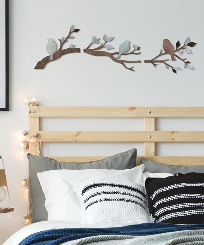 Putuo Decor Birds Branch Metal Wall Art Set Rustic Botanical Wall Decor Songbirds Leaves Neutral Nature Artwork for Living Room, Bedroom, Hallway, Entryway