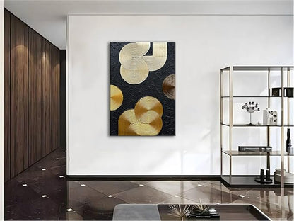 Slyart Black and Gold Texture Wall Art, Handmade 3D Arch Painting, 28"x40" Large Abstract Canvas Wall Art
