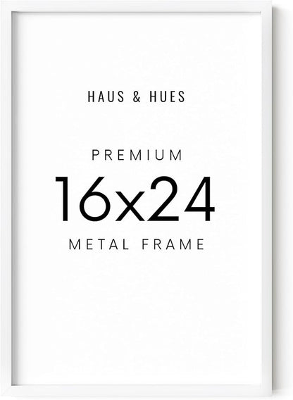 HAUS AND HUES 16x24 White Aluminum Poster Frame - Vertical & Horizontal Hanging, Shatterproof Plexiglass - Ideal for Home, Room, Office (16x24 in, White)