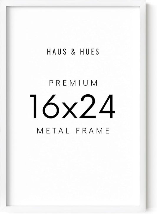 HAUS AND HUES 16x24 White Aluminum Poster Frame - Vertical & Horizontal Hanging, Shatterproof Plexiglass - Ideal for Home, Room, Office (16x24 in, White)