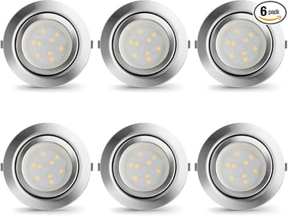 Under Cabinet Lighting Dimmable LED Puck Lights,Recessed Mount,12V Low Volt,60mm Cutout Haolgen Bulb Replace,Small Puck Light Plug in for Curio,Book Case,Display Shelf,6000k Cold White,6pcs