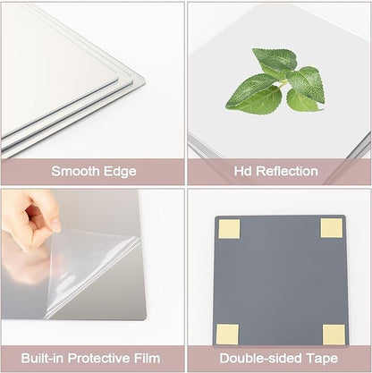 LXCREAT Self Adhesive Stick on Mirror for Wall, Small Unbreakable Acrylic Mirrors Tiles 11.8x11.8 Inch 4PCS, Flexible Full Length Peel and Stick Mirror for Bathroom Gym Home Door Decor