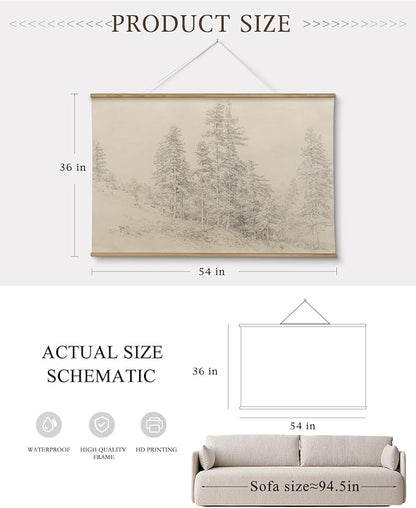 InSimSea 36x54 Large Canvas Scroll Wall Art, Sketch Pine tree Nature Landscape Hanging Painting, Farmhouse Wall Decor for Living Room, Bedroom, Dining Room, Study, Office