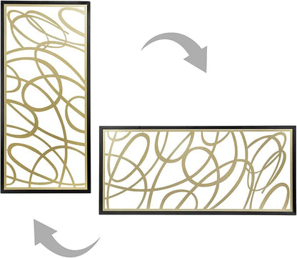 MyGift 44 x 21 Inch Large Black Framed Gold Tone Metal Abstract Laser Cut Panel Wall Art, Home Living Room Bathroom Bedroom Office Modern Minimalist Decor Accent
