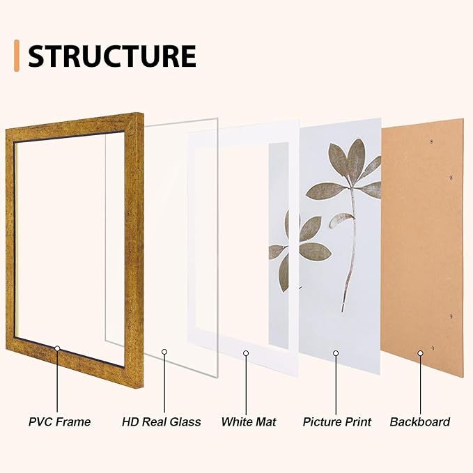 Fixwal 8x10 Picture Frame Set of 5, Rustic Vintage Distressed Antique Bronze Look, Tempered Glass, Fits 6x8 with Mat or 8x10 Without, Farmhouse Frames for Wall or Tabletop Display