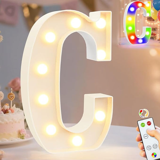 Pooqla LED Light Up Letters, Warm White and Colorful Lighted Marquee Letters with Remote, Lighted Letter for Party Birthday Decorations, Gift for Girls Boys Night Light, Wedding Home Decor, Letter C