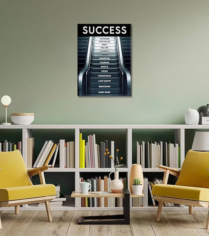 Abstract Creative Inspirational Framed Posters Success Factors Successful Stair Giclee Canvas Paintings Ladder to Success Motivational Artwork for Classroom Library Framed Ready to Hang-18x24 inches