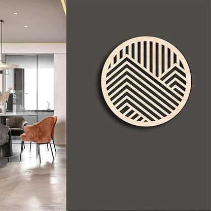 Geometric Wood Wall Art Decor, Modern Vintage Mountain Wall Sculptures Hanging Abstract Panels Decor, 3D Round Hollow Wooden Craft Art Boho Wall Decoration, for Home Office Living Room Bedroom (Beige)