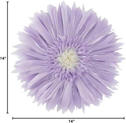 Decorative 3D Round Flower Pillow Handmade Daisy Floral Throw Pillow with Insert Cute Satin Accent Cushion for Sofa Bed Couch Living Room Brdroom Boho Home Decor 14 Inch Lavender Purple
