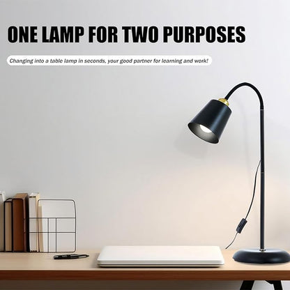 Floor Reading Lamp, Industrial Standing Lamps for Living Room with Adjustable Bendable, 2 in 1 Reading Table Lamps for Living Room Bedroom Office, 12W LED Bulb Included (Black Poles)