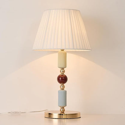 White Fabric Shade Table Lamp Modern Metal Desk Lamp with Plug Cord Switch for Bedroom Bedside