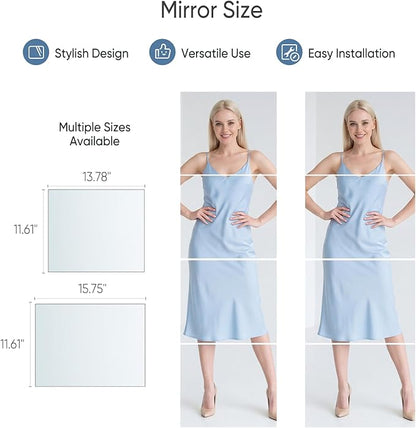 DUMOS 4 Pack Wall Mirror Tiles, Hallway Mirror 16"x12" HD Glass Sheets, Square Mirrors for Wall for Bathroom Living Room Home Gym