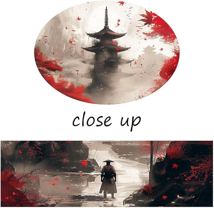 Japanese Canvas Wall Art Japanese Landscape Painting Prints Red and Black Cherry Blossom Trees Building Pictures Artwork for Men Bedroom Living Room Office (18''W x 24''H)