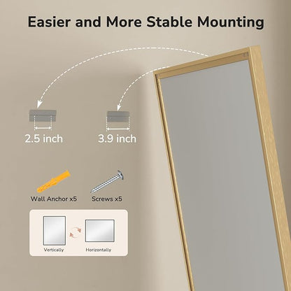 USHOWER Brushed Gold Bathroom Mirrors for Over Sink 24x36 Inch, Metal Framed Rectangle Vanity Mirror for Wall, Bedroom, Living Room, Entryway, Anti-Rust, HD Tempered Glass, Horizontal/Vertical