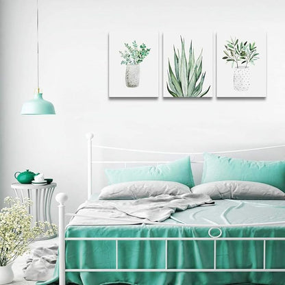 AHUASJART Canvas Wall Art painting for kitchen dining room Wall decor for Bedroom Large Size Wall Decoration for Living Room Office decor Green Leaf Wall pictures Artwork for home walls Art 3 piece