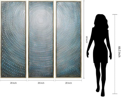 Empire Art Direct Abstract Wall Art Textured Hand Painted Canvas by Martin Edwards, Triptych, 60" x 20" each, Concentric