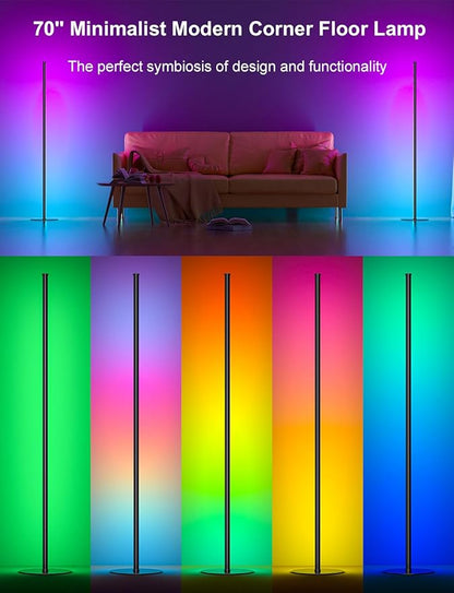 Eastfine Corner Floor Lamp 70", Upgraded RGB LED with Remote Control, App Control with 16 Million Colors and Dynamic Modes, Music Sync Timing, Ambient Lighting for TV Living Room Bedroom Gaming