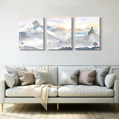 Lapremoly Large size Canvas Wall Art For Living Room Wall Decor For Bedroom Kitchen 3 Piece Abstract Mountain Landscape Painting Artwork Framed Canvas Prints Modern Office Pictures Home Walls Decor